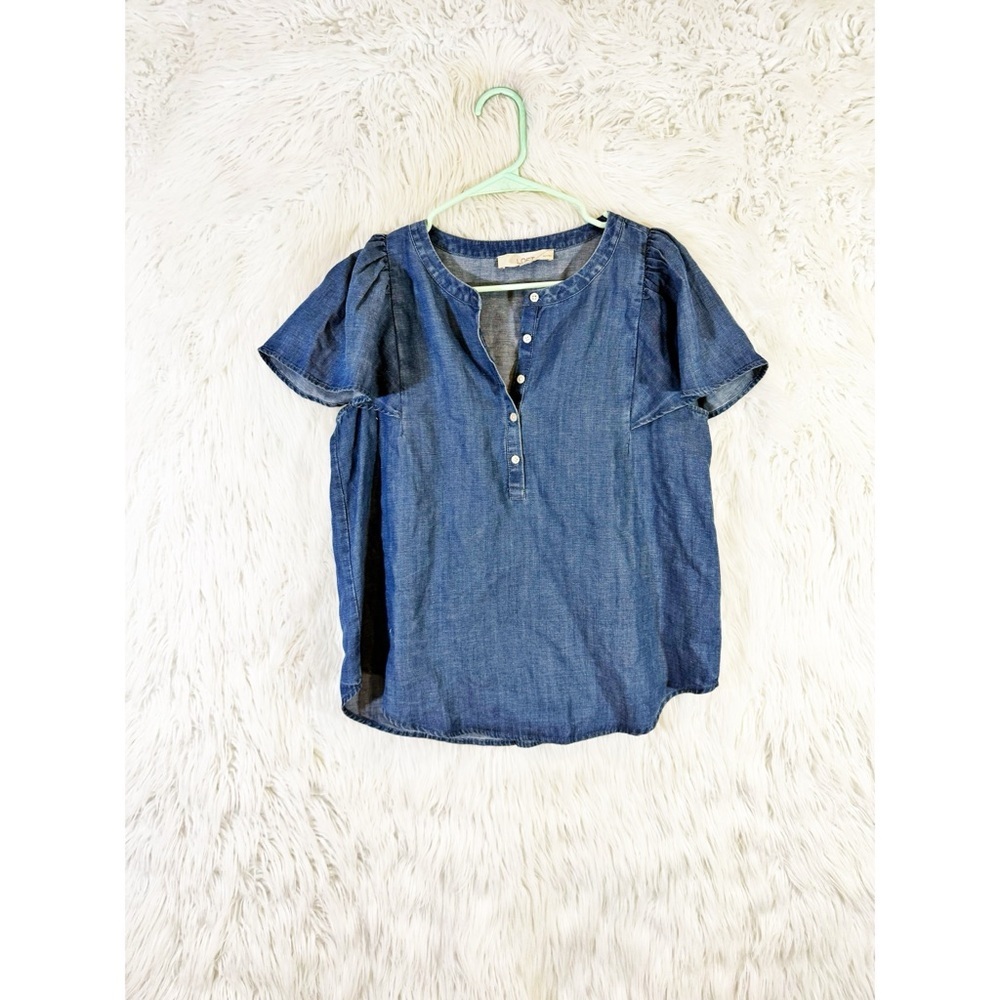 LOFT Denim chambray flutter sleeve  Blue Blouse